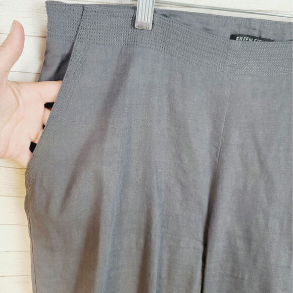 EILEEN FISHER LINEN BLEND GRAY STITCH DETAIL TROUSERS, SZ SMALL - Picture 2 of 16